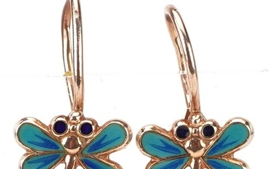 Pair of Russian 14K gold and enamel earrings in the form of ...