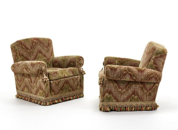 Pair of armchairs with removable cushions covered in