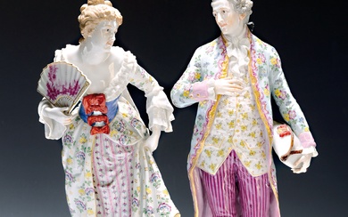 Pair of figures, Pseudo-Frankenthal mark, 20thcentury, porcelain, fine polychrome painting,...