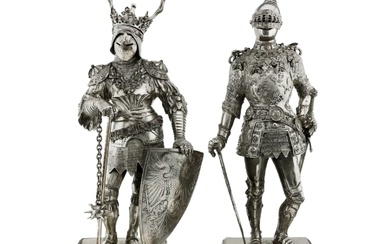 Pair of outstanding cabinet figures of knights in silver, 19th...