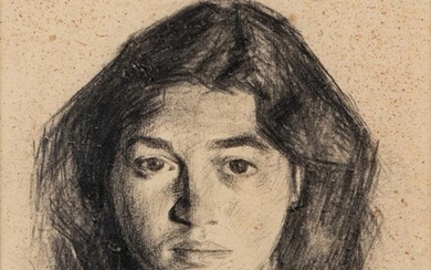 Paul Barton, British, mid-late 20th century- Portrait of a woman; black chalk on buff coloured paper, signed with initials lower right 'PB', 24 x 19 cm (ARR) Provenance: the Estate of the late designer Anthony Powell (1935 – 2021)
