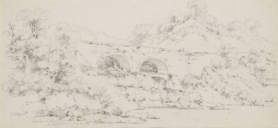 Paul Sandby Munn, British 1773-1845- A bridge between Netherby and...