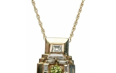 Peridot Diamond Pendant Necklace 14K Gold Chain Vintage