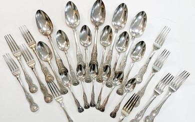 Perth - A 21-piece harlequin set of Victorian silver flatware, with 6 earlier additions