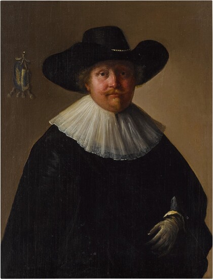 Portrait of a man, half-length, in a long collar, hat, and gloves, Dutch School, 17th century