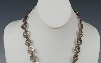 Pretty Mexican Sterling Silver Spiral Necklace