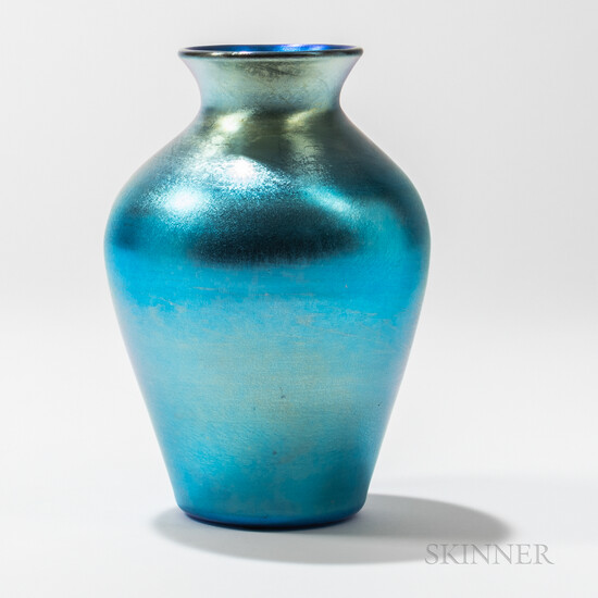 Quezal Iridescent Blue Glass Vase