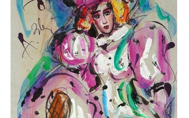 RUSSIAN WOMAN MIXED MEDIA PAINTING BY ANATOLY ZVEREV