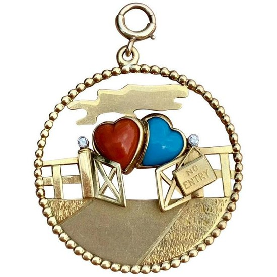 Rare Cartier 18K YG Two Hearts Diamond Coral Turquoise