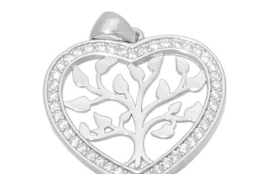 Rhodium Plated 925 Sterling Silver Tree of Life Heart Pendant