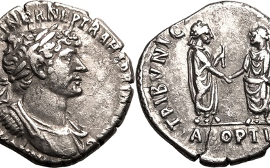 Roman Empire Hadrian AD 117 AR Denarius Near Extremely Fine; an attractive example of a very rare type