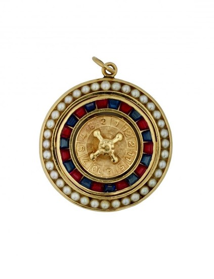 Ruby, Sapphire and Pearl "roulette wheel" Pendant