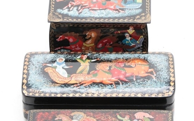 Russian Palekh Fairytale Troika Hand-Painted Lacquer Boxes