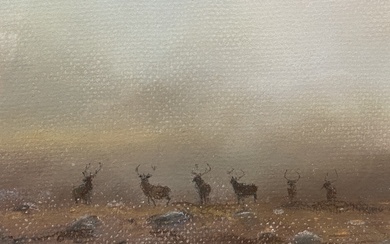 SCOTTISH SCHOOL, CIRCA 1980, four landscapes with red deer, pastels, a set, all signed LR: Ross