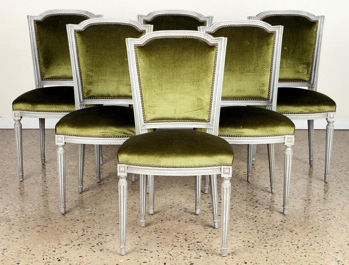 SET 6 FRENCH LOUIS XVI STYLE DINING CHAIRS C.1950