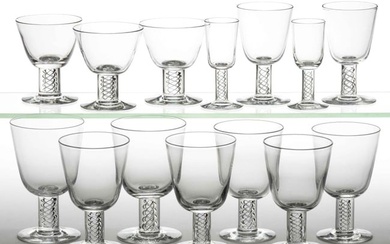 STEUBEN NO. 8011 CRYSTAL ART GLASS DRINKING ARTICLES, LOT OF 14
