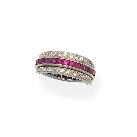 Sapphire, ruby and diamond 'Night and Day' ring