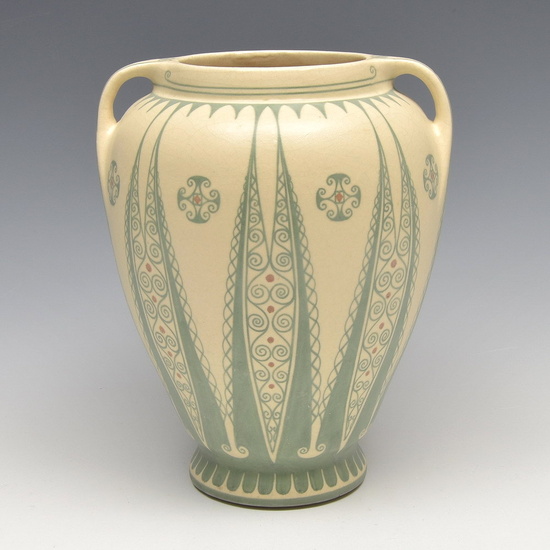 Satin glazed white vase with geometrical decoration in...