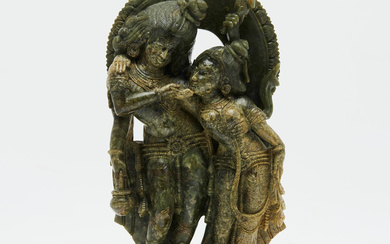 Sculpture/Figure, Vishnu and Lakshmi, Jadeit, India, 18th /19th century.
