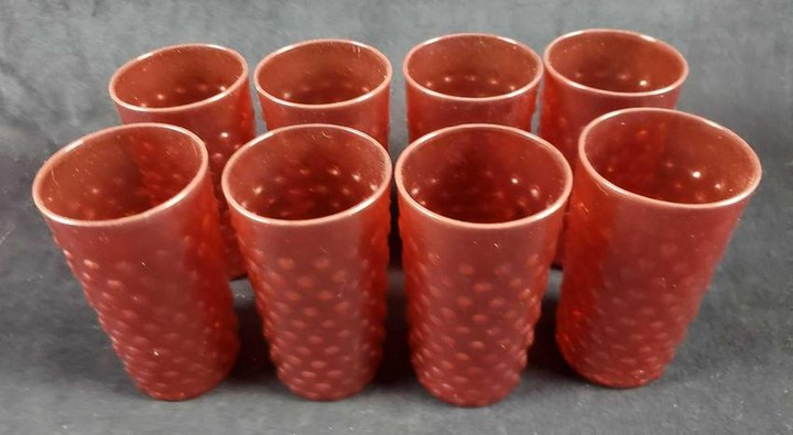 Set of 8 Vintage Ruby Red Bump Glasses
