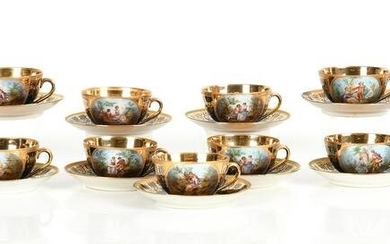Set of Porcelain Vienna Cups and Saucers