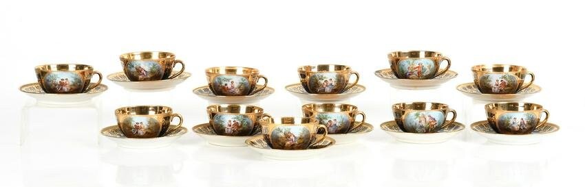 Set of Porcelain Vienna Cups and Saucers