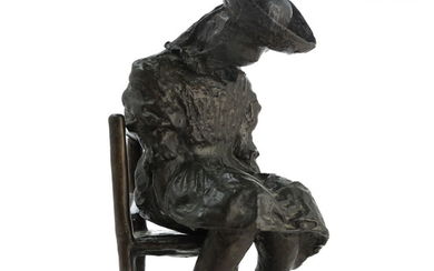 Shulamit Hartal (1937-2013) - Bronze Sculpture of "Bent Figure Sitting on Chair"