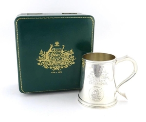 Silver tankard commemorating The Voyage of L T James Cook in...