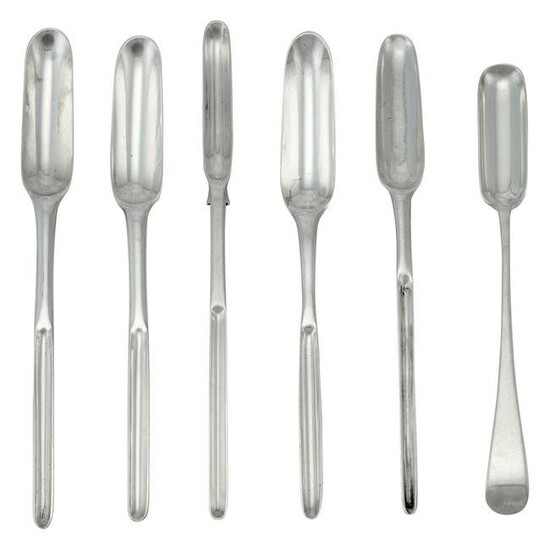 Six Scottish and English Sterling Silver Marrow Scoops