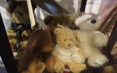Six mixed teddy bears, including Boyds bears and a Merrythou...