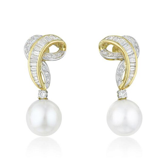 South Sea Cultured Pearl and Diamond Earrings
