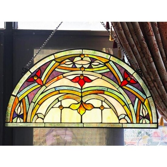 Stained Art Glass Semi Circle Hanging Panel