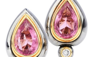 Sterle Paris Pink Tourmaline Diamonds 18K Gold Designer French Clip Modern Earrings AGL