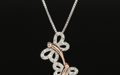 Sterling Diamond Butterfly Necklace with 14K Rose Gold Accents