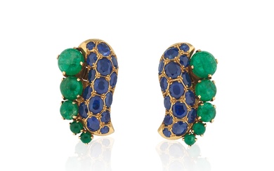Suzanne Belperron, Pair of sapphire and emerald ear clips, circa 1960