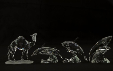 Swarovski crystal figurines, whale and calf, orca, camel, dolphin...