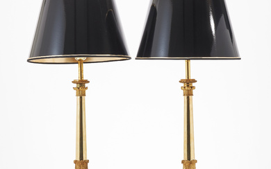 Table lamps, 1 pair, 19th century, empiric style, gilt bronze.