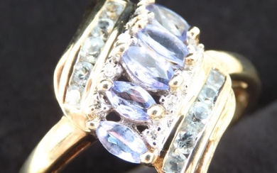 Tanzanite Aquamarine and Diamond Set Cluster Ring Mounted on...
