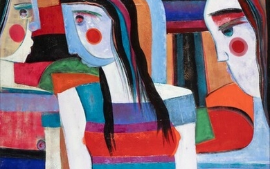 Theo Mackaay (1950), abstract painting with three figures, oil on...