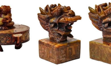 A pair of ornate early 20th century Chinese carved...