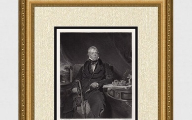 Thomas LAWRENCE 1800s Portrait Engraving SIR WALTER SCOTT Framed Signed COA