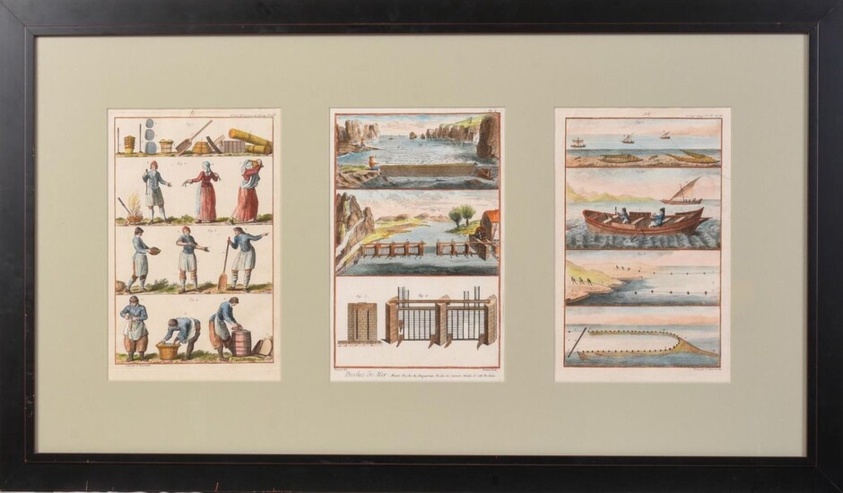 Three Fishing Related Etchings by Benard after