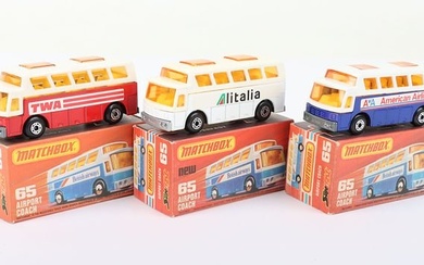 Three Matchbox Lesney Superfast MB-65 Airport Coach Boxed Models