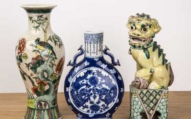 Three pieces of porcelain Chinese including a famille verte temple...