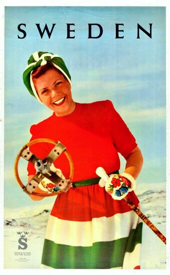 Travel Poster Sweden Ski Lady Skier