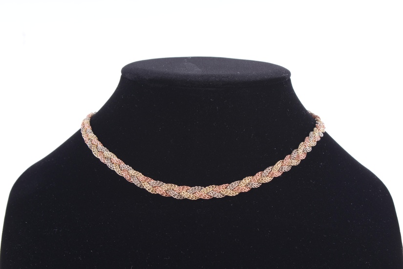 Tri-Color Braided Necklace 14K Gold