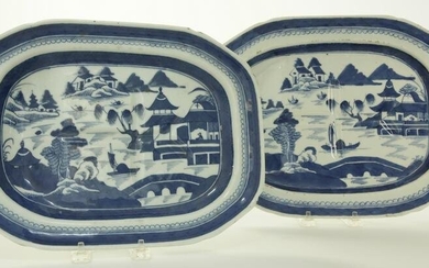 Two Canton Well and Tree Platters, 19th Century