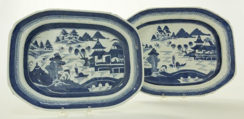 Two Canton Well and Tree Platters, 19th Century