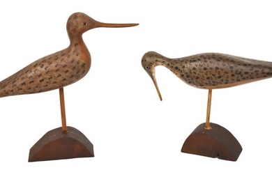 Two Carved & Painted Wooden Shore Birds