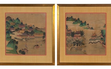 Two Chinese School Landscape Paintings 20th Century